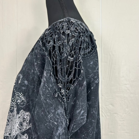 Y2K Whimsigoth Graphic Embellished Top Women's XL Black Crochet Fairy Grunge - Picture 3 of 10